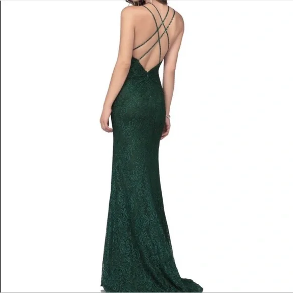 NEW LUCCI LU SZ 18 BLACK SLEEVELESS BEADED LACE FORMAL EVENING GOWN - Picture 15 of 15